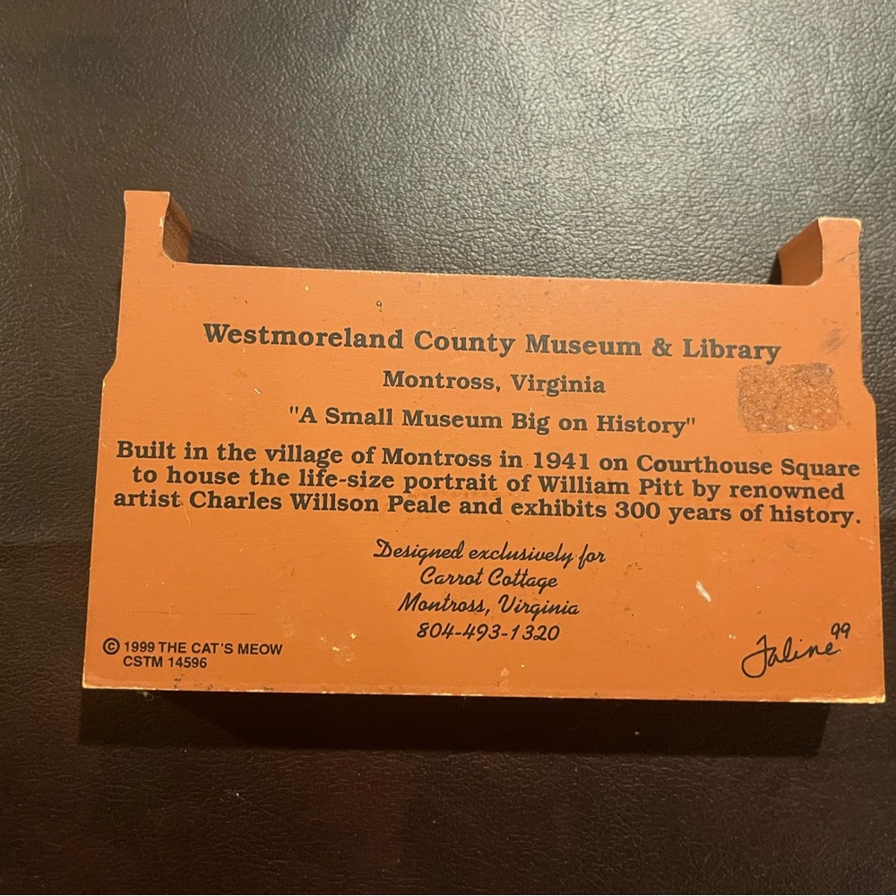 Cat’s Meow Wooden Westmoreland County Museum & Library Montross Virginia - Picture 2 of 5